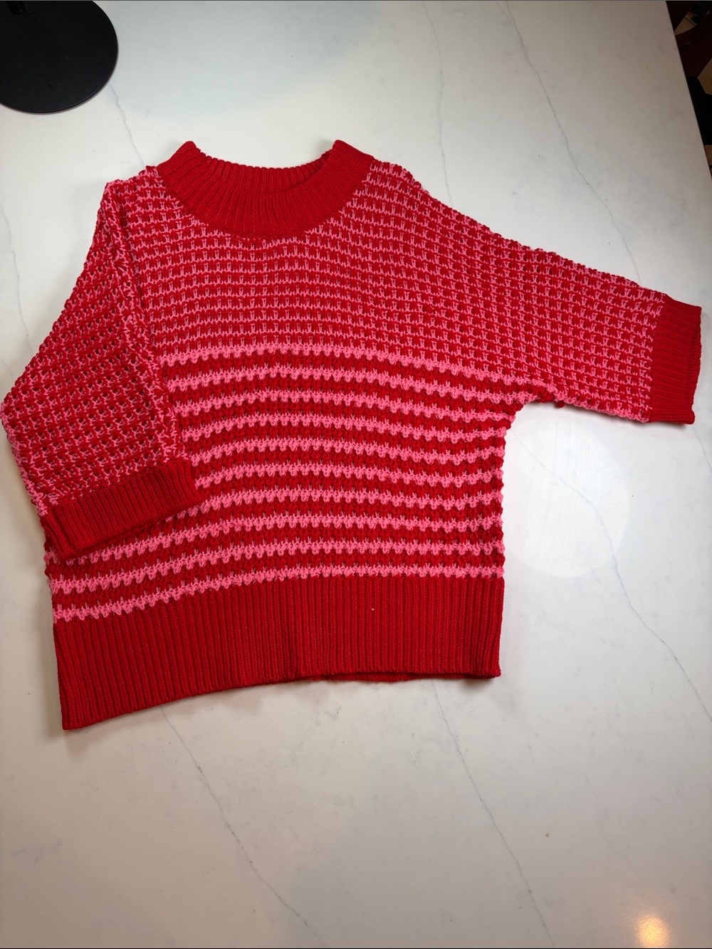 Women's Red & Pink Striped Knit Sweater
